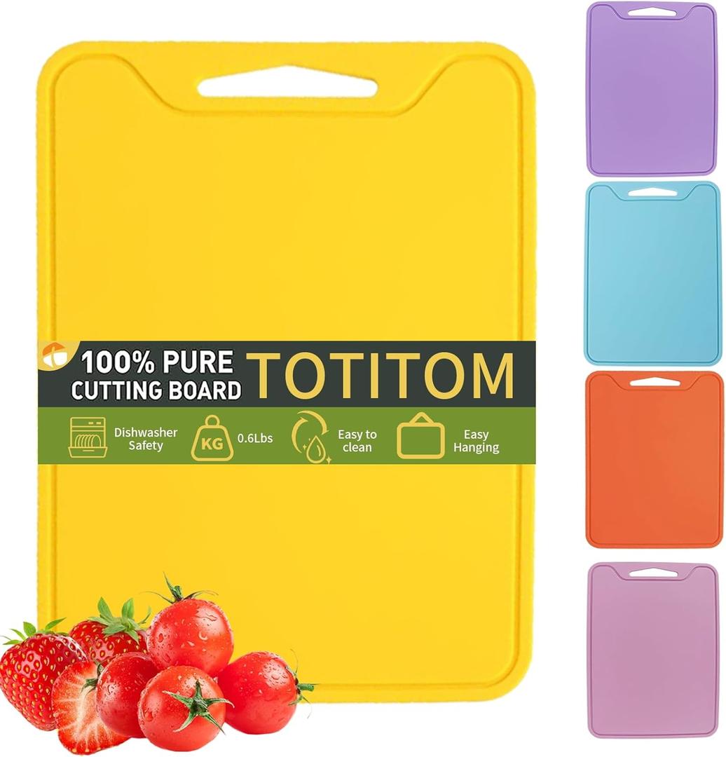 Silicone Cutting Board for Kitchen, 11.8''x 8.6'' Flexible Cutting Boards, BPA Free Non Slip Cutting Mat for Meat, Vegetables and Fruit with Easy Grip Handle, Dishwasher Safe (Yellow)