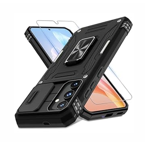 DEERLAMN Case for Samsung Galaxy S24+ Plus with Slide Camera Cover+Screen Protector (1 Pack), Rotated Ring Kickstand Military Grade Shockproof Protective Cover-Black