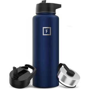 IRON FLASK Camping & Hiking Hydration Flask with Straw, Wide Mouth Insulated Stainless Steel Sports Water Bottle - 40 oz Twilight Blue