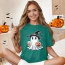 Women's Floral T-Shirts Graphic Loose Tees Sunflower Graphic Summer Short Sleeve Boho Casual Tops (Medium, Hallowen-d)