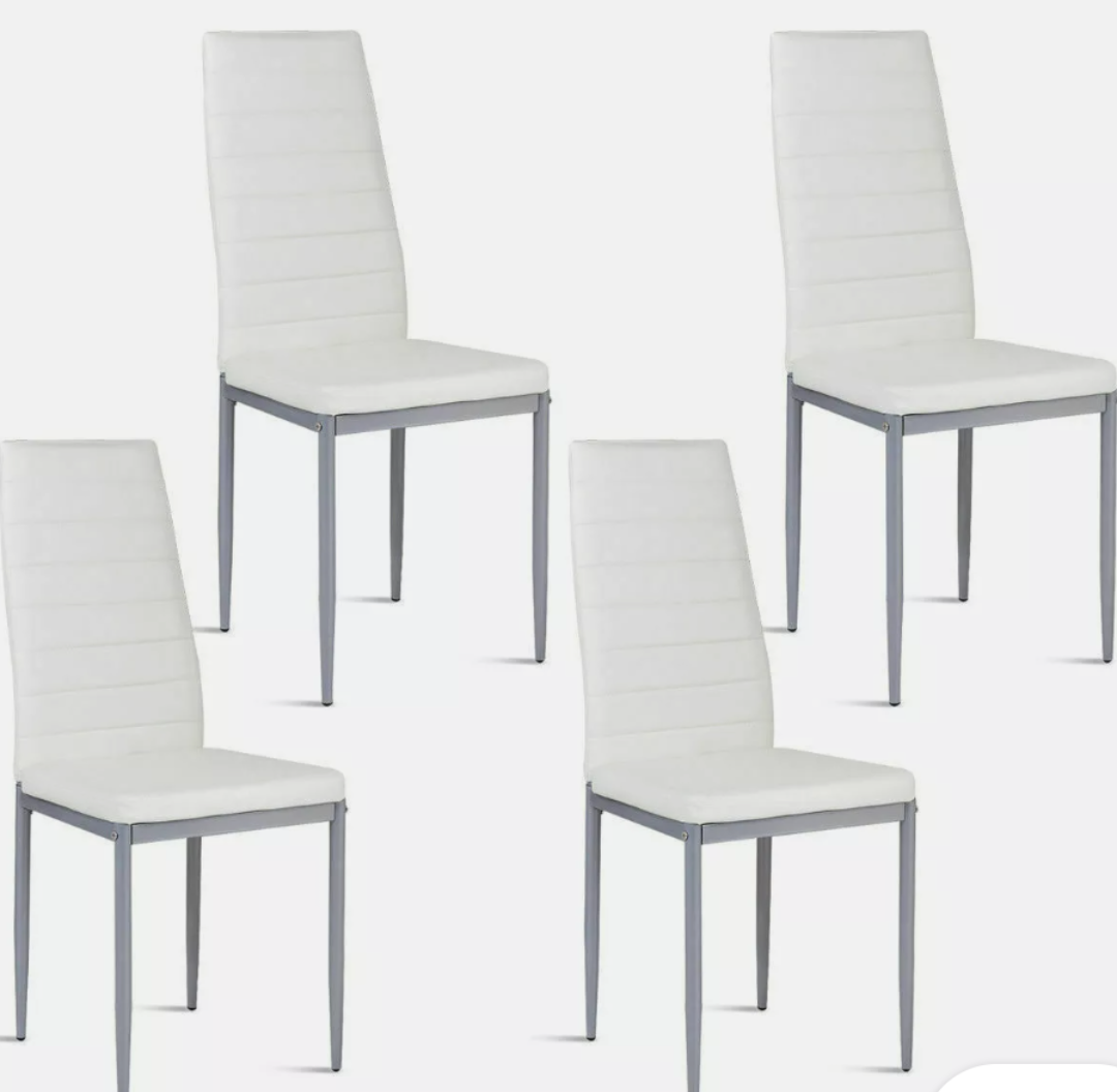 Set of 4 PVC Leather Dining Side Chairs Elegant Design Home Furniture White New