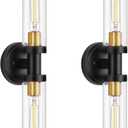 SANTOSTOCK Hardwired Wall Sconces Set of 2, Bathroom Sconces Vanity Light Fixture with Clear Glass, Black and Gold Farmhouse Wall Lights for Bathroom Mirror Living Room Hallway Kitchen