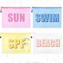 Aileam 4PCS Beach Makeup Bags SPF Cosmetic Bags for Women Girls Summer Varsity Zipper Pouch Clear Waterproof Beach Toiletry Organizer Trendy PVC Makeup Bag for Travel Sandproof Essential