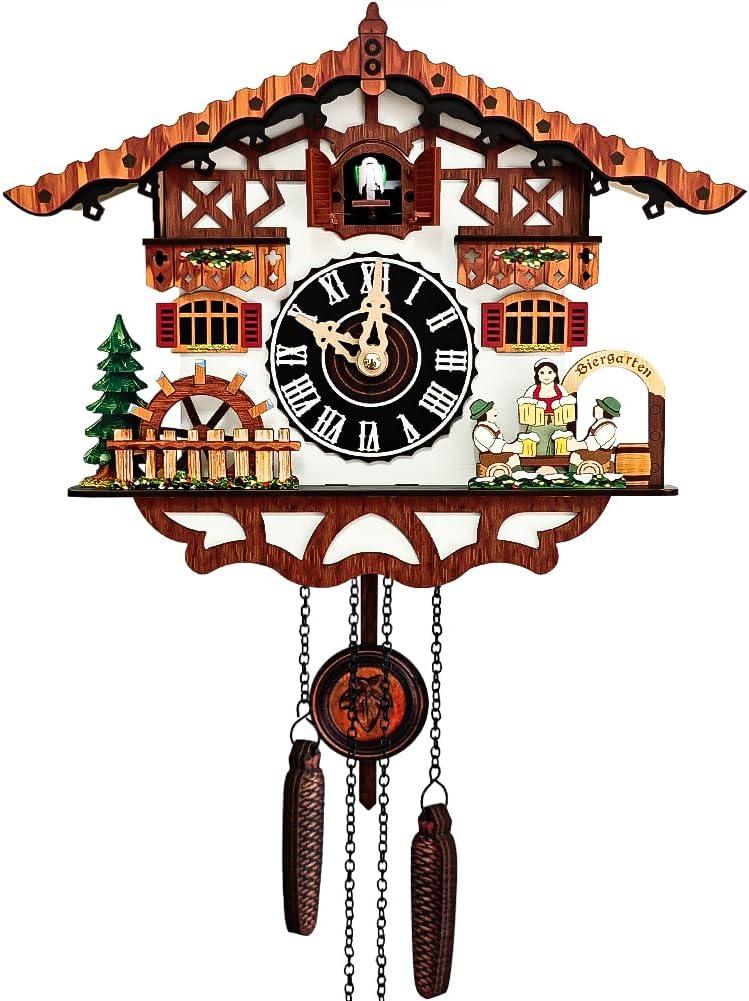 Traditional Black Forest Cuckoo Clock Wood Wall Clock - Natural Bird Voice Or Cuckoo Call, Coo Coo Clock for Wall Art Home Living Room Kitchen Office Decoration (Chalets-1)