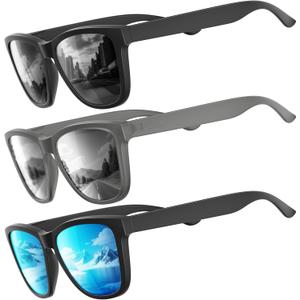 Polarized Sunglasses for Mens Womens - Fashion Men Sun Glasses Shades for Driving Fishing Lightweight UV Protection (A2 Black/White Mirrored/Ice Blue Mirrored)