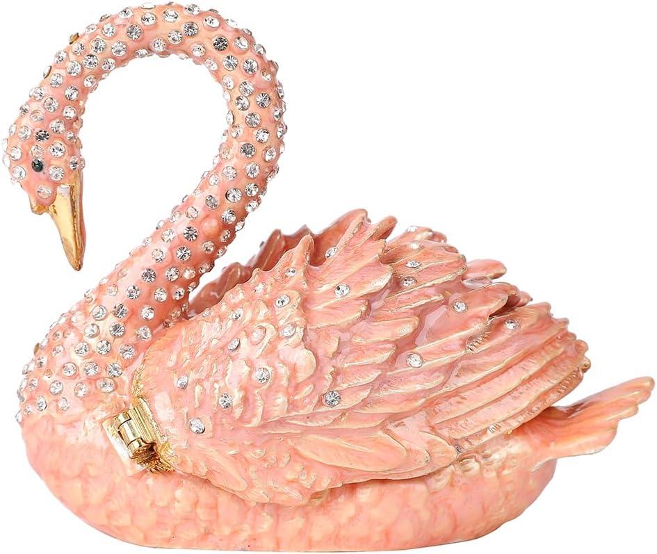 Pink Swan Trinket Boxes Hinged Hand-Painted Jewelry Box Swan Figurine Unique Mother's Day Gift for Women