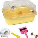 Hamiledyi Dwarf Hamster Cage Clear Plastic Small Hamster Cage Portable Carrier with Water Bottle Exercise Wheel Bathtub Box Set Toy for Dwarf Baby Hamster (Yellow)