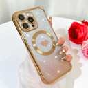 Bonoma Magnetic Glitter for iPhone 12 Pro [ Compatible with MagSafe ], Luxury Love Heart Pattern Plating Bling Clear Case,Camera Protection Sparkly Slim Soft Back Cover for Women Girls,Gold