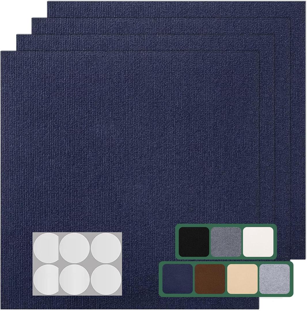 VallisCo Carpet Tile 20 Pack 24” X 24” Self Adhesive Carpet Floor Tiles Anti-Slip Squares Peel and Stick Floor Tile DIY Installation for Bedroom(Blue)