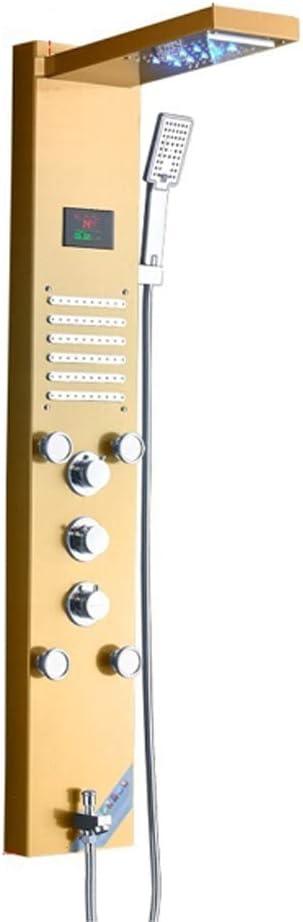 Shower Panel System LED Digital Display Shower Panel Tower Multifunction Stainless Steel Shower System with Rain Shower Head, Handheld Sprayer, Massage Body Jets, Tub Spout