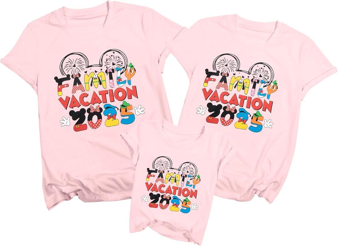 BANGELY Family Vacation Shirts 2025: Magical Family Matching Outfits Family Trip T-Shirts Casual Summer Travel Tops (Large, Pink (Men))