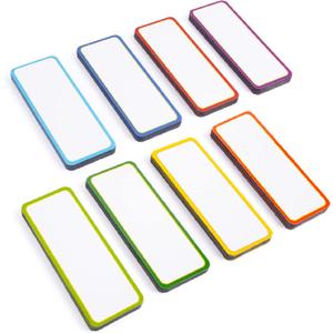 Availey 48 Pieces (3.2 x 1.2) - Colored Border Magnetic Dry Erase Labels - Reusable Strips for Classroom Home Office Garage Refrigerator Blank Writable Erasable Cards Name Tags Students Locker Shelf