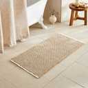 TYUU Waffle Bath Mat, Boho Bathroom Rugs Non Slip Washable Super Absorbent Quick Dry Bath Mat Farmhouse Bathroom Decor, 48"x24" Khaki and White