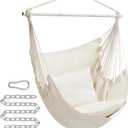 SONGMICS Hammock Chair, Load Capacity 500 lb, Hanging Chair with 2 Cushions, Large Hammock Swing with Chain and Pocket, for Indoor, Outdoor, Living Room, Bedroom, Cream White UGDC197M01