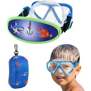 Toddler Swim Goggles Nose Cover,Kids Goggles No Hair Pull,Anti Fog Children Swimming Mask (1PK - Blue Shark)
