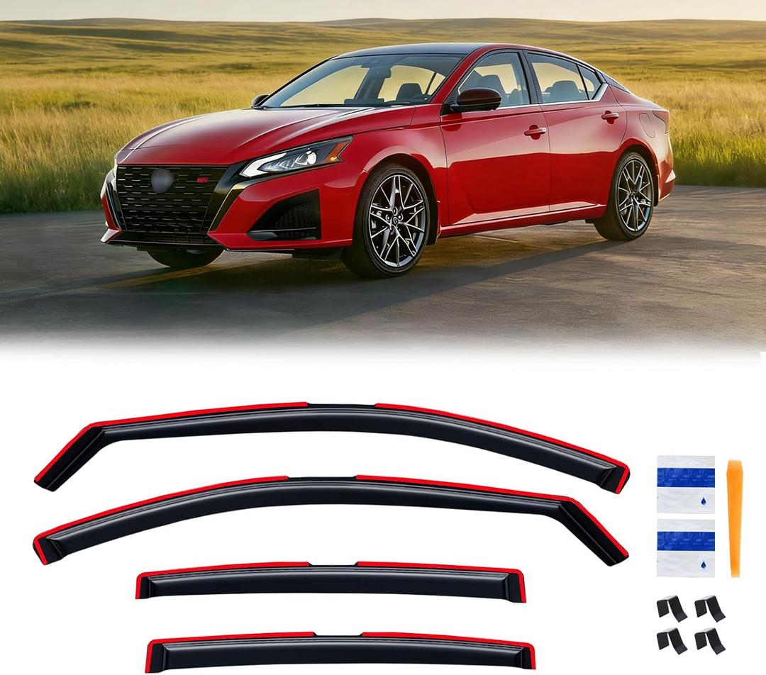 in-Channel Rain Guards for Nissan Altima 2019-2026, Window Visor Shields Vent Deflector Shade Wind Dark Smoke 2020 2021 2022 2023 2024 2025 19 20 21 22 23 24 25 26, Tape-On Inside-Mount, 4PCS