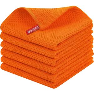 Homaxy 100% Cotton Waffle Weave Kitchen Dish Cloths, Ultra Soft Absorbent Quick Drying Dish Towels, 12 x 12 Inches, 6-Pack, Orange