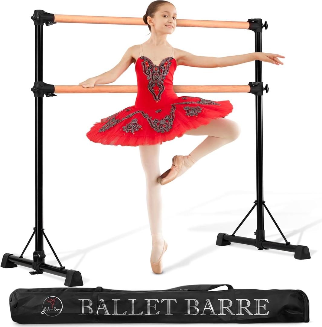 New & Improved 4 Ft Steel Double Ballet Barre with Carry Bag and Beginner Guide,Adjustable&Portable Ballet Barre for Home and Gym,Quality Ballet bar Anti-Wobble,Stretching Dance bar (Black)