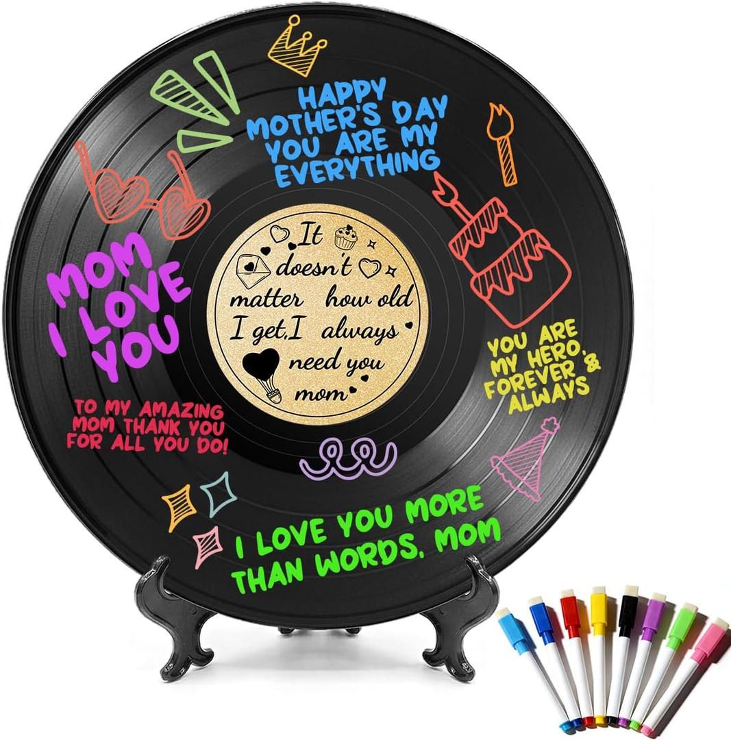 Mothers Day Gifts for Mom - Vinyl Record Guest Book, Best Mom Ever Birthday Decorations, Cute DIY Gift Ideas for Mom from Daughter Son, Happy Mothers Day Presents, 11.8 x 11.8 Inches