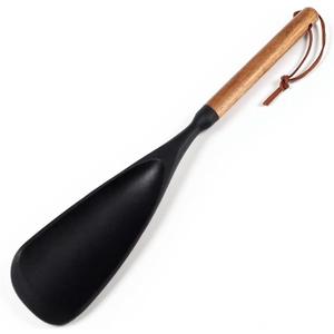 Multifunction Spatula Cooking Spoon Silicone Spatula Spoon with Wood Handle Premium Kitchen Cooking Utensil for Cooking Baking Serving Stirring Scooping Scraping (Black 1-Pack)