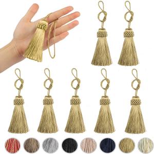 Fenghuangwu 8PCS Tassel Key Colorful Tassel for Cord Loop,Elegant Handmade DIY Craft Accessory Home Decoration (Gold)