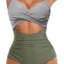 Eomenie Women's One Piece Swimsuits Tummy Control Cutout High Waisted Bathing Suit Wrap Tie Back 1 Piece Swimsuit L