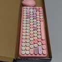 Perixx PERIDUO-713 Wireless Mini Keyboard and Mouse Combo, Retro Round Key Caps, Pastel Pink, US English Layout