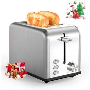 YSSOA 2 Slice Stainless Steel Toaster, 6 Shade Settings and Bagel/ Defrost/ Cancel Functions, with Extra Wide Slot & Removable Crumb Tray, for Various Bread & Waffle, Silver New