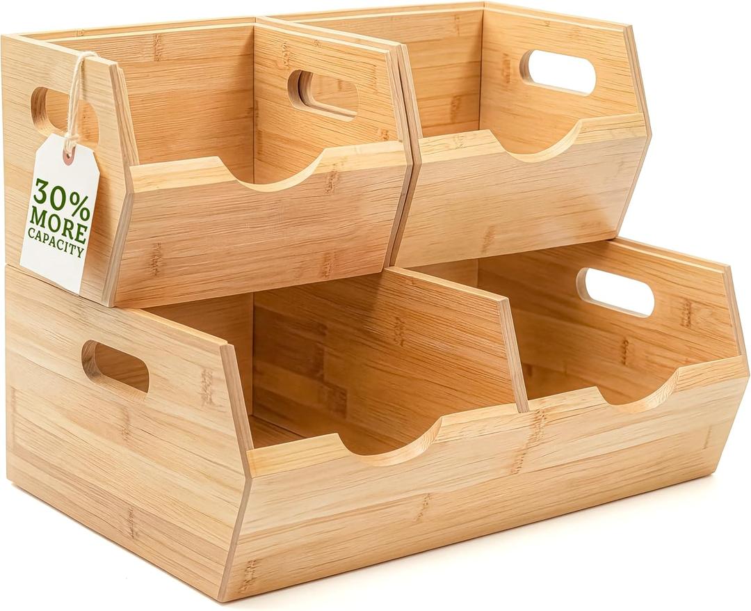 HOMESTEAD Extra Large Bamboo Pantry Storage Bins – 30% Larger, Stackable Potato Onion Storage Bin, Pantry Organizers and Storage, Produce Vegetable Organizer, Set of 3