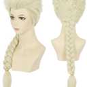 karlery Women Long Blonde Braided Princess Wig Beige Braid Wig for Halloween Costume Cosplay Party, 21~24inch