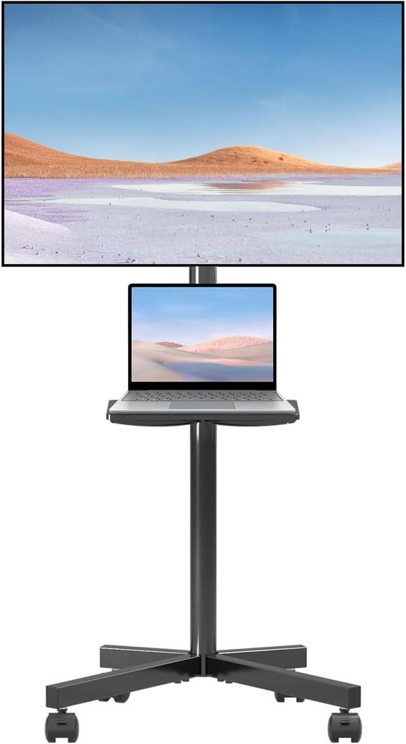 suptek Mobile TV Cart for 21-60 Inch LCD LED Flat/Curved Panel Screen TVs Max VESA 400x400 with Laptop Shelf Holds up to 77lbs, ML55B (Black)