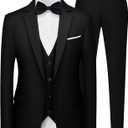 MAGE MALE Men's 3 Pieces Suit Elegant Solid One Button Slim Fit Single Breasted Party Blazer Vest Pants Set (Large, Black)