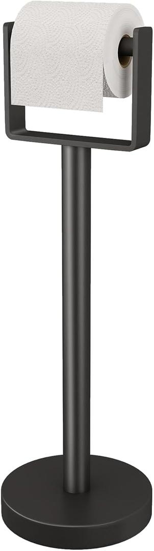 YUMORE Heavy Duty Toilet Paper Holder Stand, Extra-Weighted Base No Tipping, Stainless Steel Toilet Paper Stand, Free Standing Floor Tissue Roll Holder for Bathroom, Matte Black 200UP
