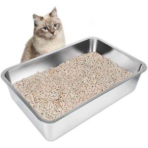 IKITCHEN Stainless Steel Cat Litter Box, Large Metal Litter Box for Cats, Never Absorbs Odors,Stain Free, Rustproof, Non Stick Smooth Surface 23.5" L x 15.5" W x 6" H