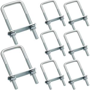 Hotop 8 Set M8 Square U Bolts Carbon Steel with Nuts, Frame Plate, Round Washers for Sailboat Trailers, Tube, Industrial Supplies(40 x 100 mm)
