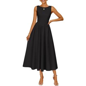 ZESICA Women's Spring Sleeveless Cocktail Dresses 2026 Summer Crewneck Flowy Wedding Guest Party A Line Midi Dress (M)