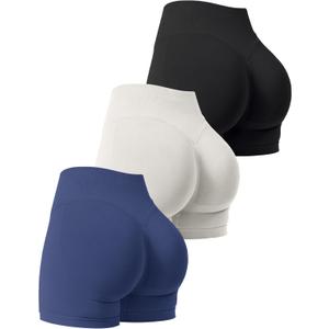 3 Pack Workout Gym Shorts Women Scrunch Butt Lifting Seamless High Waist Yoga Booty Shorts for Women (Small, Black+grey+navy (Size Up for Comfort!))