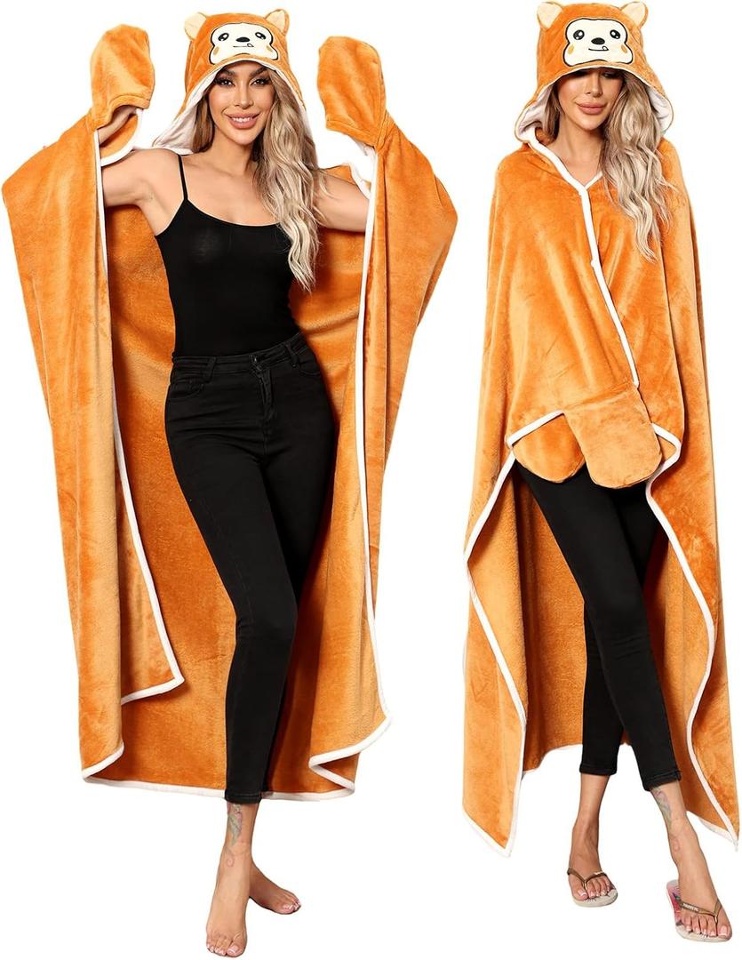 Wearable Blanket Hoodie, Animal Fuzzy Blanket Warm Cozy Blanket Hoodies Gifts for Christmas Birthday (Brown Monkey)