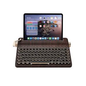 YUNZII QL75 Wireless Typewriter Hot Swap Retro Mechanical Keyboard,Punk Round Keycaps,RGB Backlit QMK/VIA Programmable, MultiDevice Keyboard with 2.4GHz/TypeC/BT5.0 (Wood, Onyx Switch)