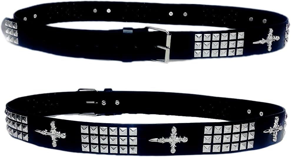 Skull Belt Punk Rock Waist Belt with Rhinestone Buckle and Rivets for Men and Women 