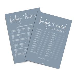 GardenCity Baby Shower Games Boy - Baby Trivia and Word Scramble Game, 50 Double-Sided Cards (Blue)
