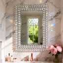 Luxury Crystal Diamond Wall Mirror, 24"x36" Rectangle Decorative Vanity Mirrors for Bathroom, Entryway, Living Room & Fireplace, Decorative Wall Mirror for Home Decor