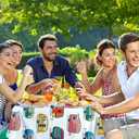 DPLin Camping Tablecloth Waterproof Reusable Picnic Table Cover Happy CamperTablecloth Outdoor Picnic Blanket (Retro Vinyl, 54" X108")