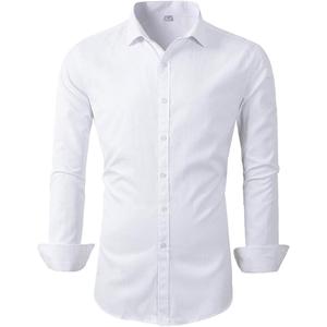 Beninos Men's Dress Shirts Slim Fit Solid Long Sleeve Casual Button Down Shirts (Large, White)