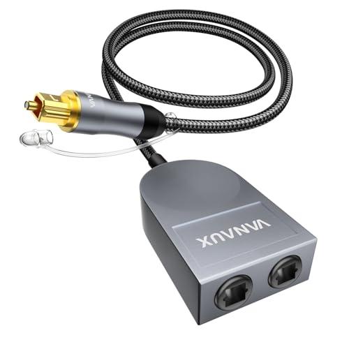 Optical Splitter 1 in 2 Out Fiber Optic Digital Audio Cable Toslink S/PDIF 1 Male Input 2 Female Output Support LPCM2.0, Dolby Digital, DTS 5.1 for TV,Home Theater,Sound Bar,Game Console(1.6ft/0.5m)