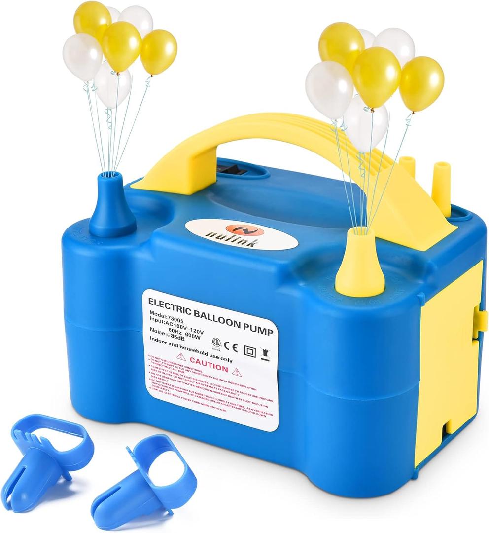 NuLink Balloon Pump Electric Portable Dual Nozzle Balloon Blower Pump Inflation for Decoration, Party (Blue, Yellow)