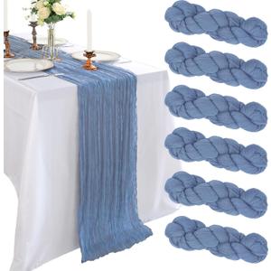 6 Pack 10FT Dusty Blue Cheesecloth Table Runner 120 Inch Long Gauze Rustic Boho Spring Cheese Cloth Table Runner Sheer Fabric for Holiday Party Birthday Bridal Baby Shower