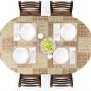 UMINEUX Oval Fitted Vinyl Tablecloth with Elastic Edged & Flannel Backing, Waterproof Wipeable Oval Table Cover - Fits Tables up to 42"X68" (Wicker)