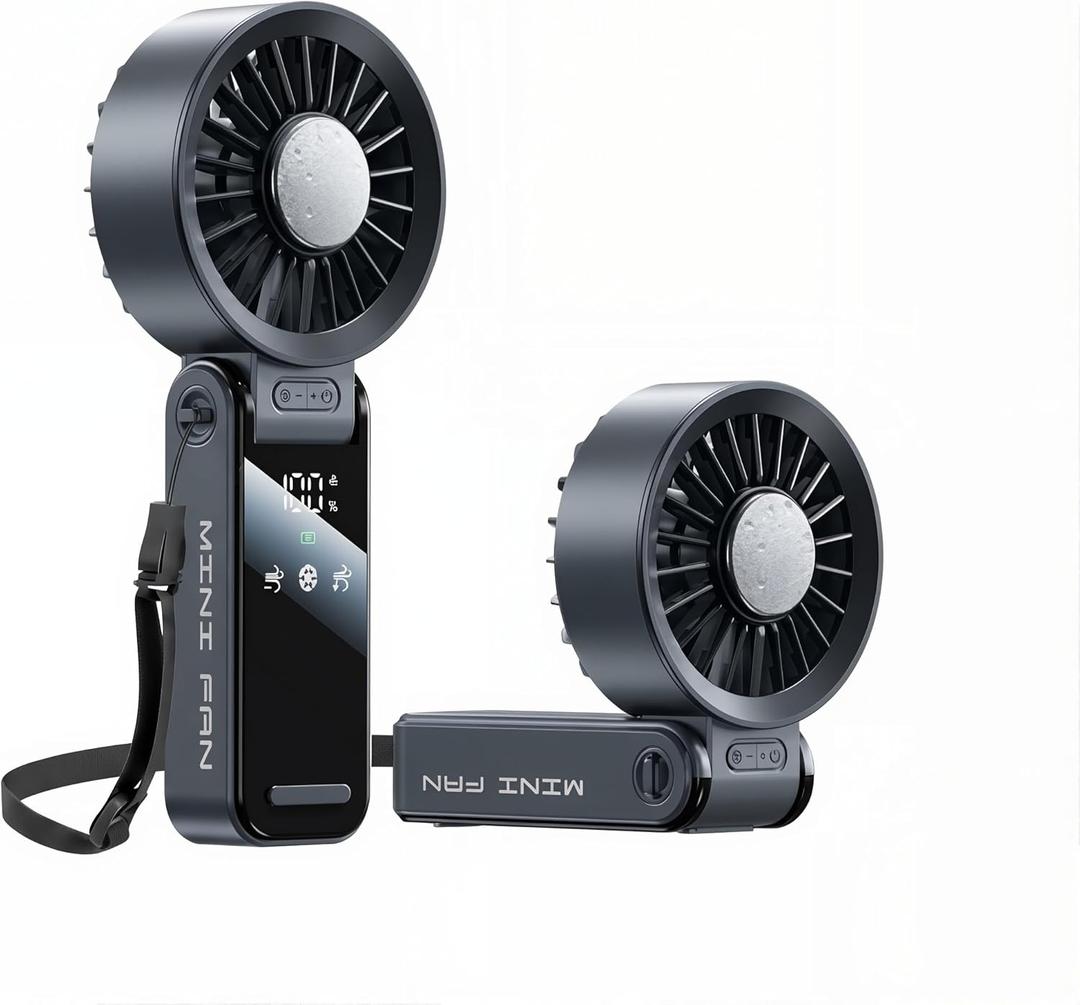 Handheld Fan Compact, Portable, Powerful Airflow: High-performance motor, LED display, 19.5-hour battery life, 100-speed settings, foldable design, 3-in-1 portable fan. (Black)