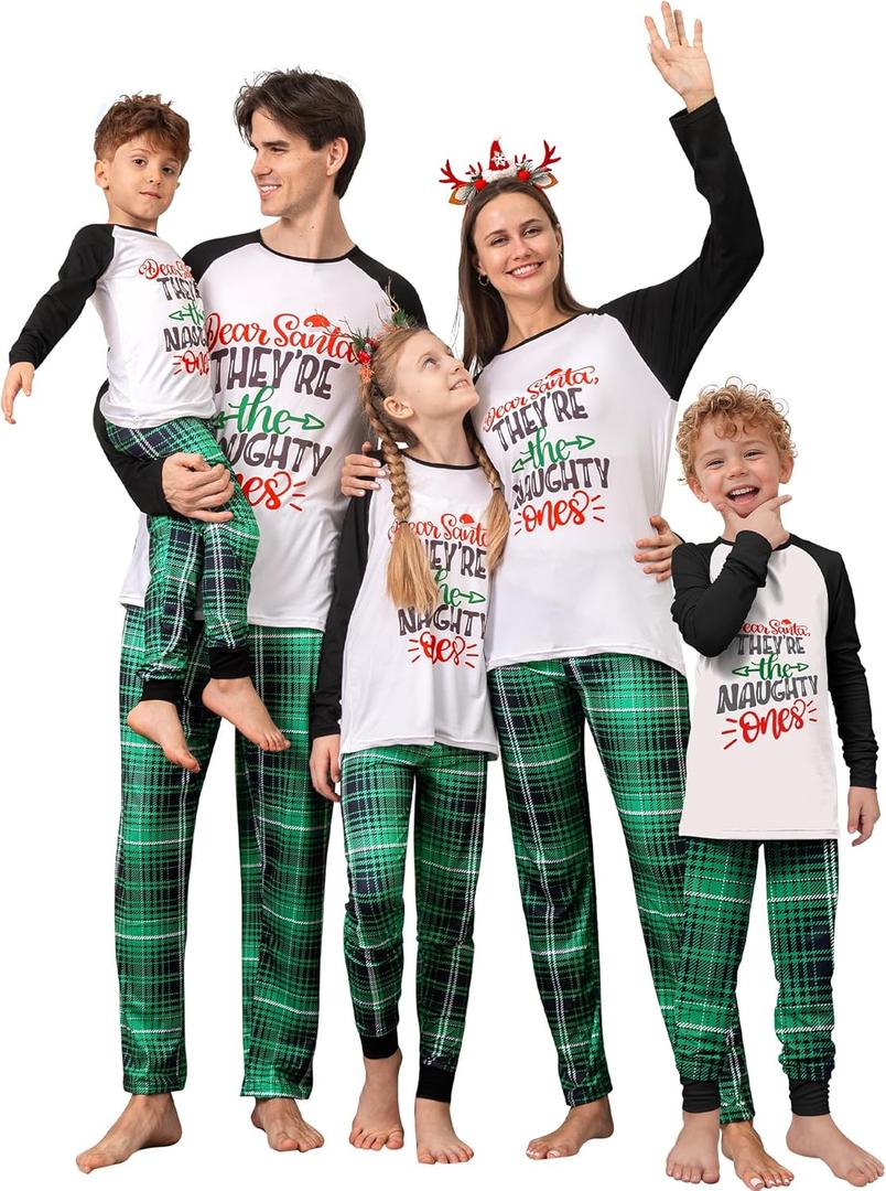 Rnxrbb 2025 Family Christmas Pajamas Matching Sets Holiday Xmas Christmas Pjs Jammies for Women Men Couples Adult Kids (Raglan Saying Plaid) Men XL